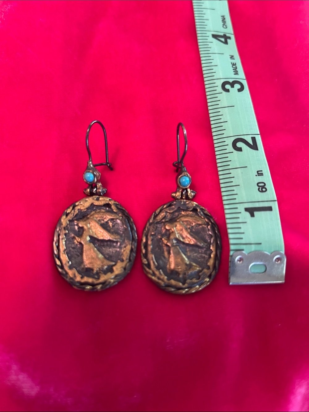 Vintage brass and Turquoise winged angel Drop Earrings - Women Jewelry